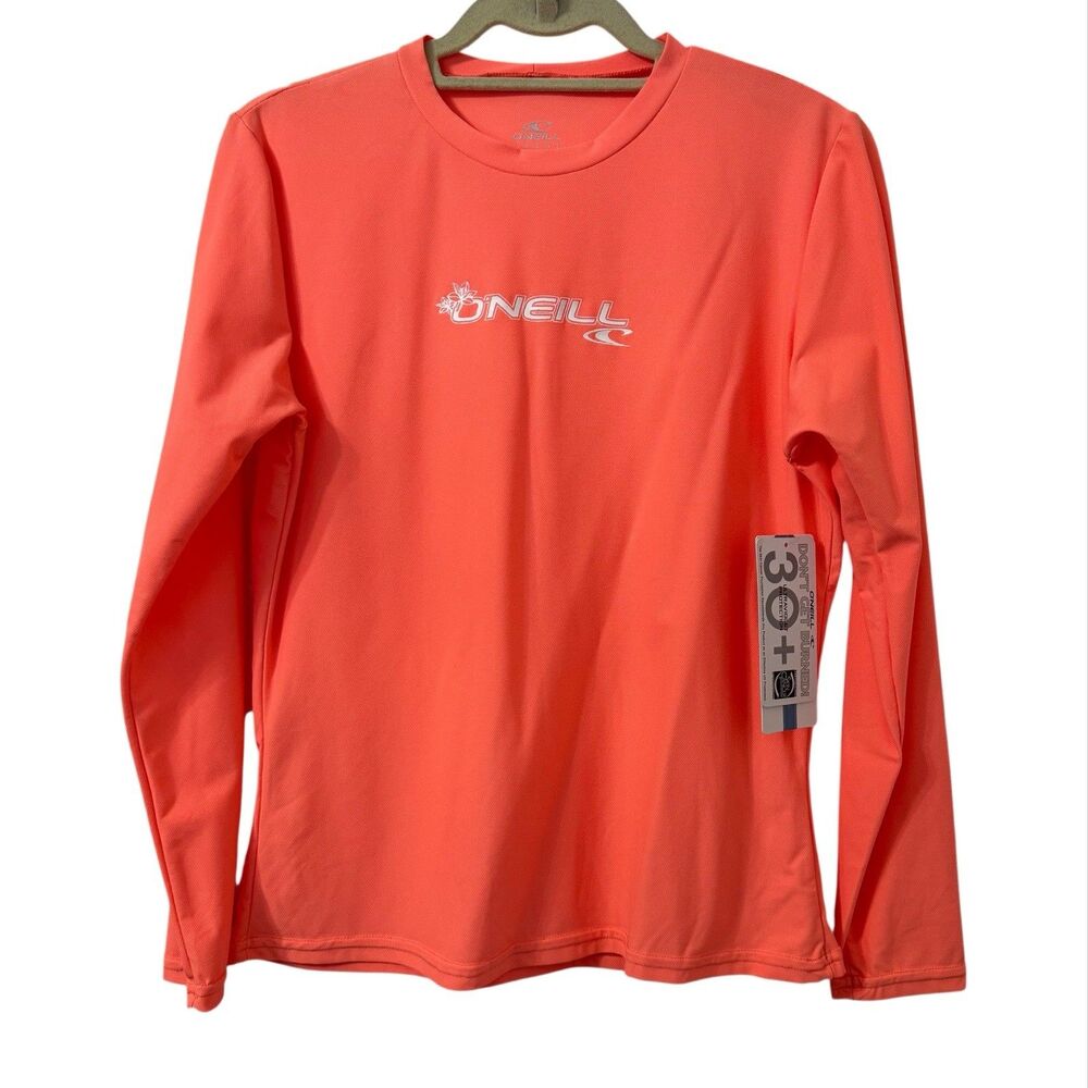 NWT O'Neill Rashguard Swim Top Womens Large Neon Coral‎ UPF50+ Long Sleeve Beach